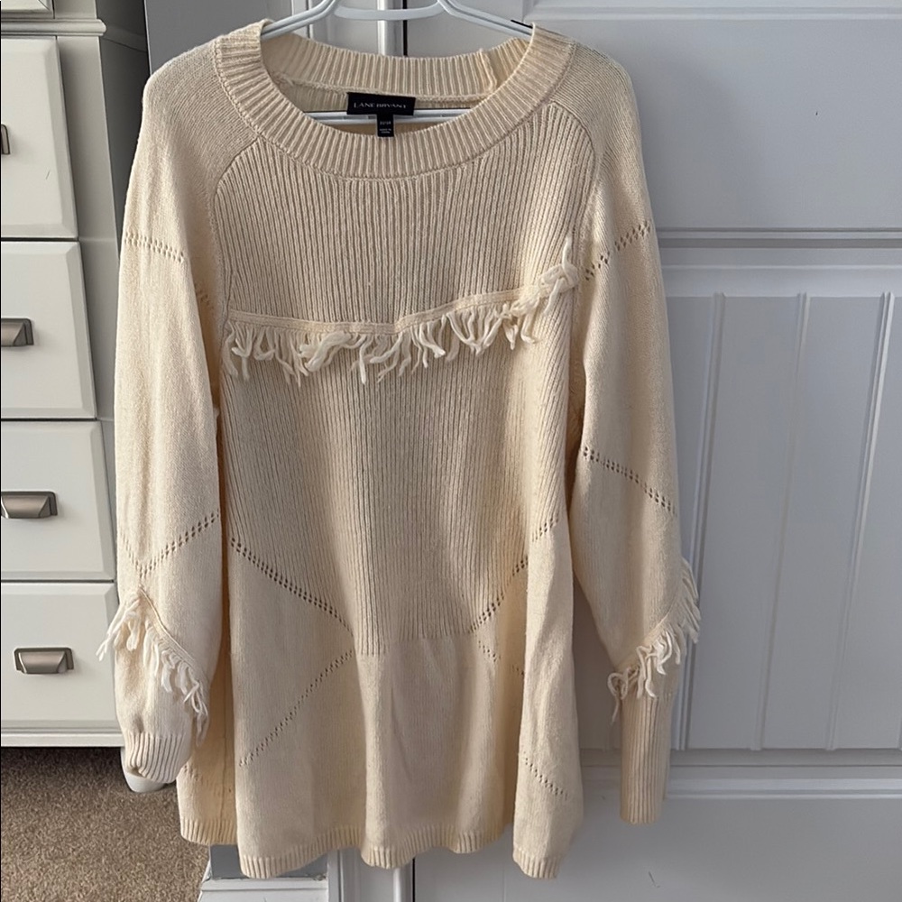 Ivory Knit Sweater with Fringe Detail